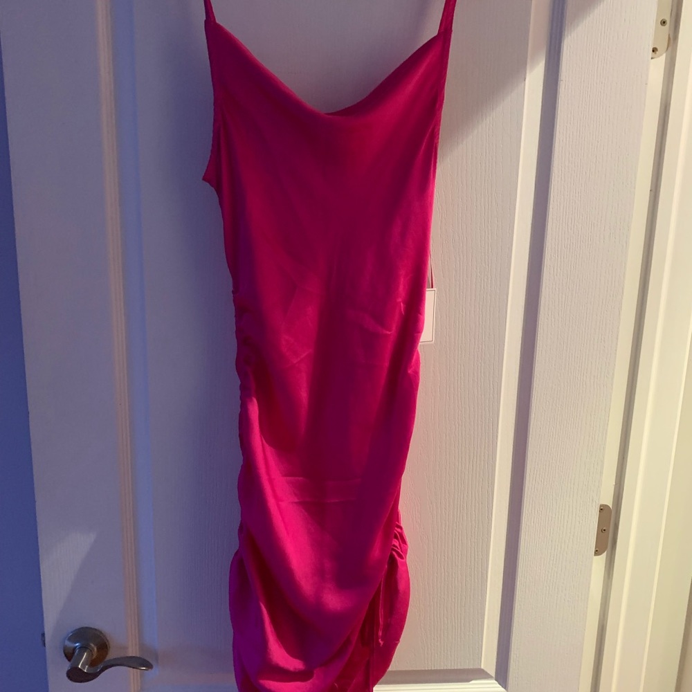 NWT pink satin ruched dress